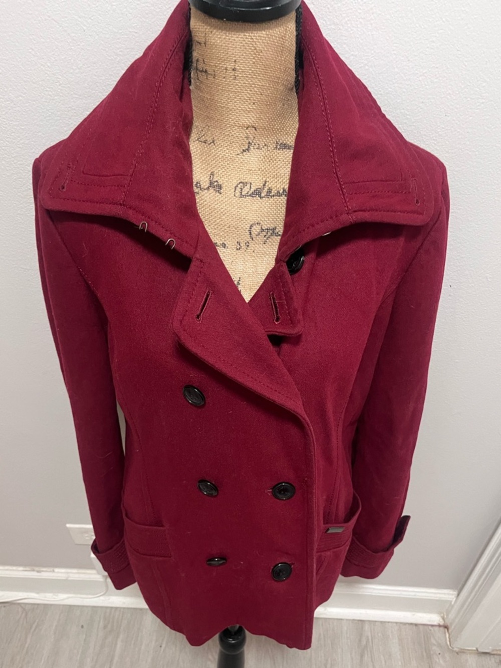 Vintage Sean John burgundy wool double breasted peacoat XL